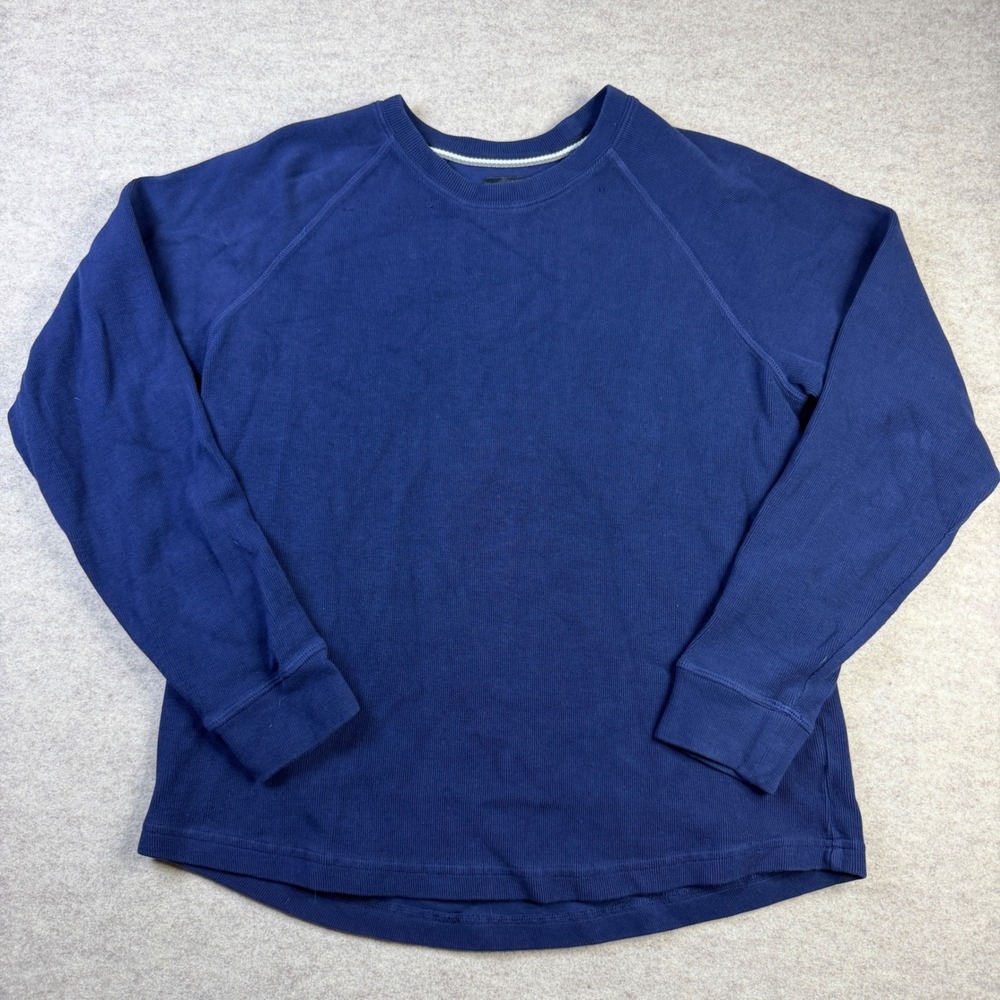 American Giant Mens Waffle Knit Thermal Shirt Navy Blue Raglan Sleeve Size M USA